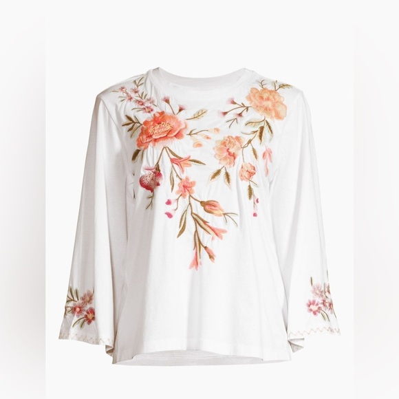 Johnny Was Vienna Floral Embroidered Long Kimono Sleeve Tee- Still Full Price - Picture 2 of 14